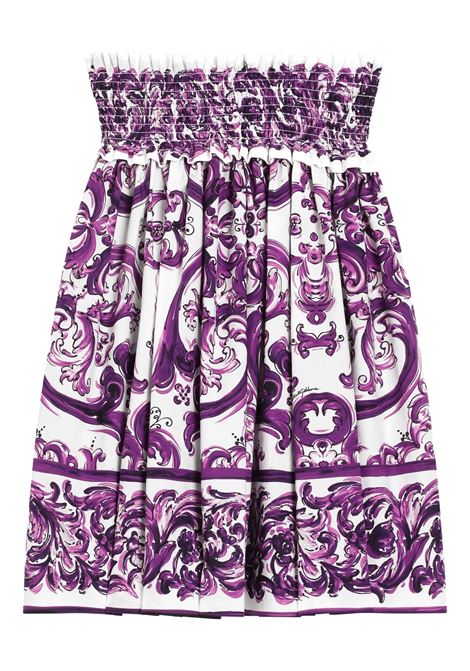 Gonna In Popeline Con Stampa Maiolica Viola DOLCE & GABBANA KIDS | L55I64-FI5JGH15DQ